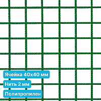 Антидроновая сетка 40х40 2 мм полипропиленовая зеленая безузловая